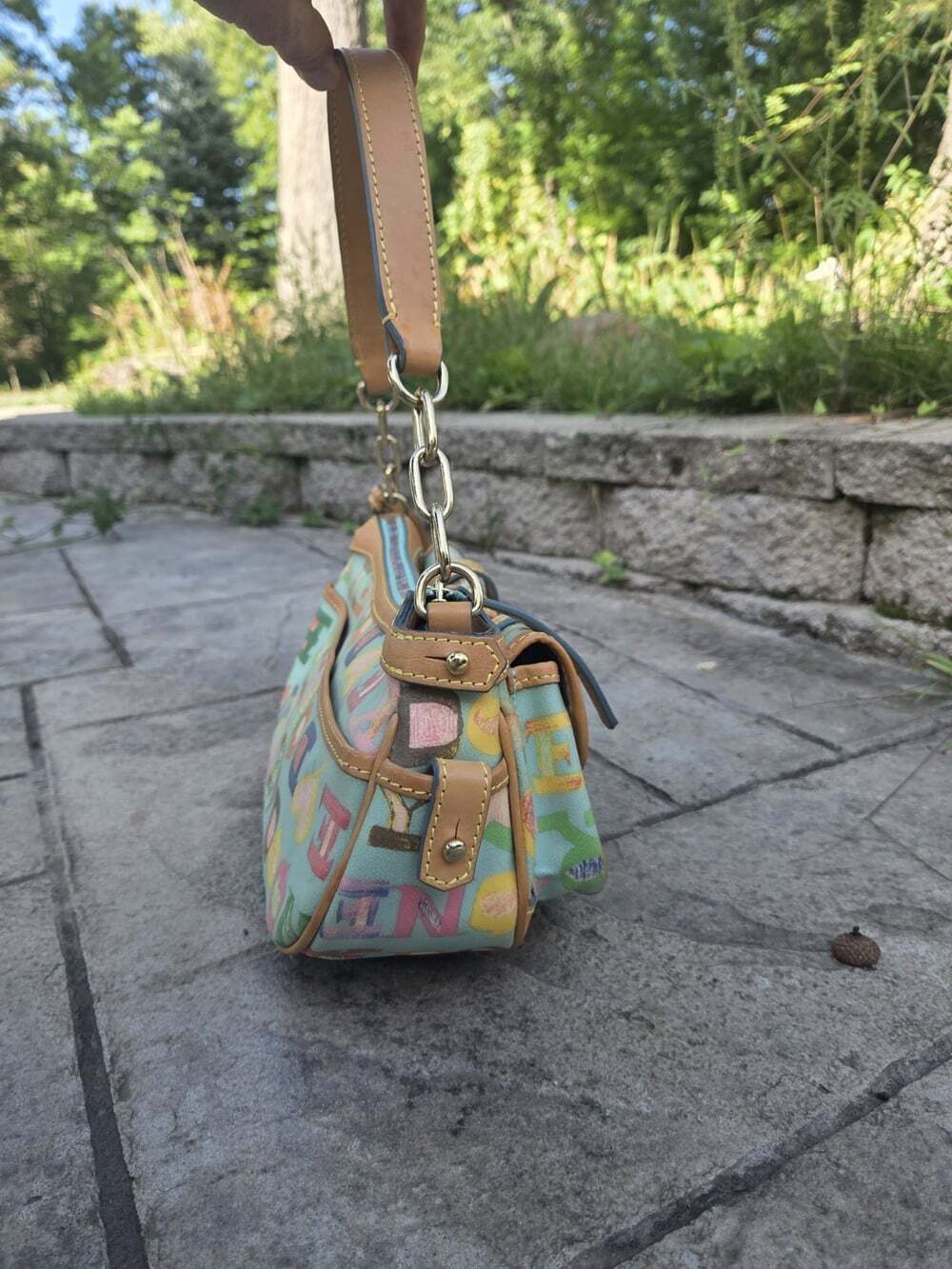 Vintage Y2K Dooney & Bourke "IT" Multicolored Monogram Banana Shoulder Bag Purse - Picture 6 of 16